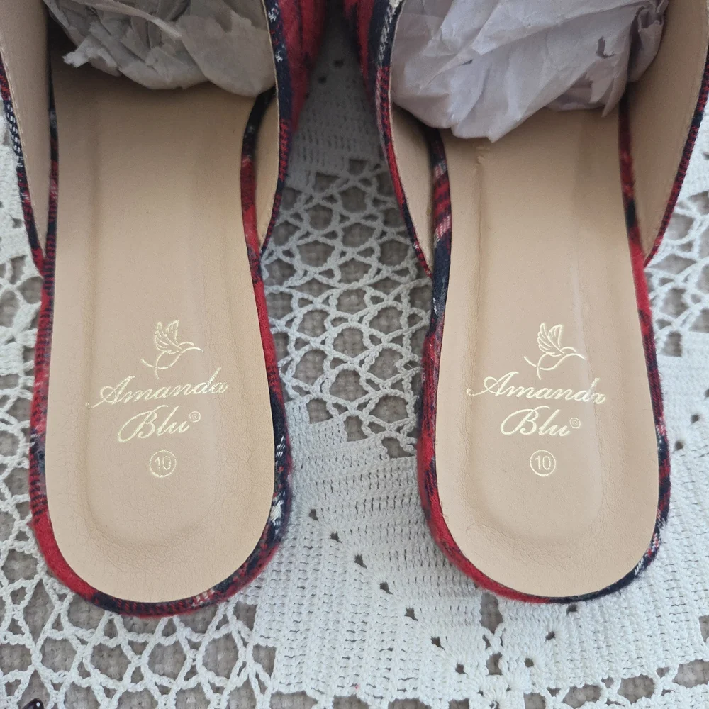 Amanda Blu Red Plaid Mules with Bow Detail Size 10 - Picture 4 of 7